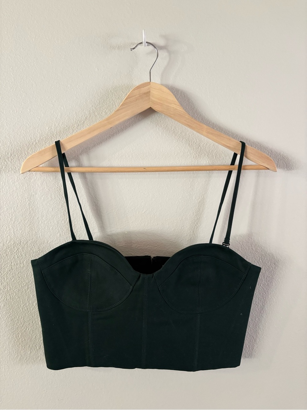 Everlane Forest Green Structured Cotton Bustier with Adjustable Thin Straps